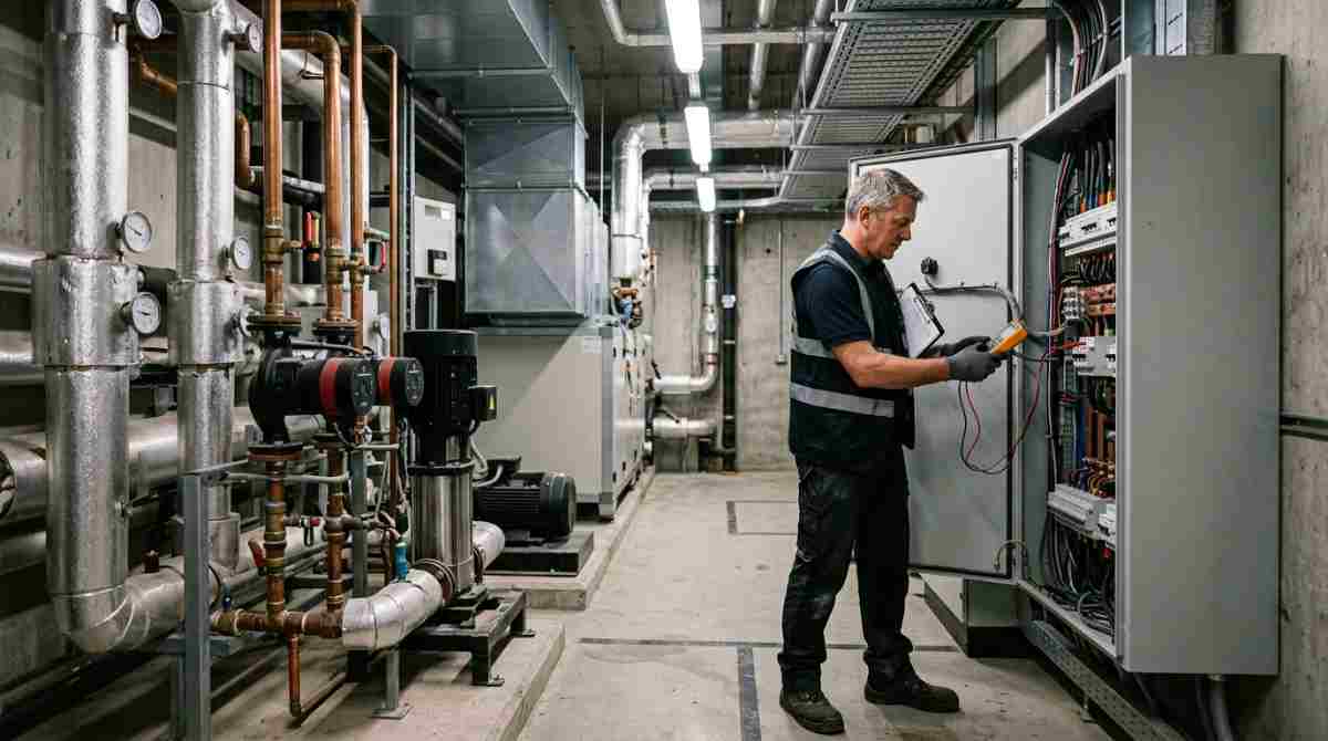 Planned MEP maintenance inspection for a commercial building